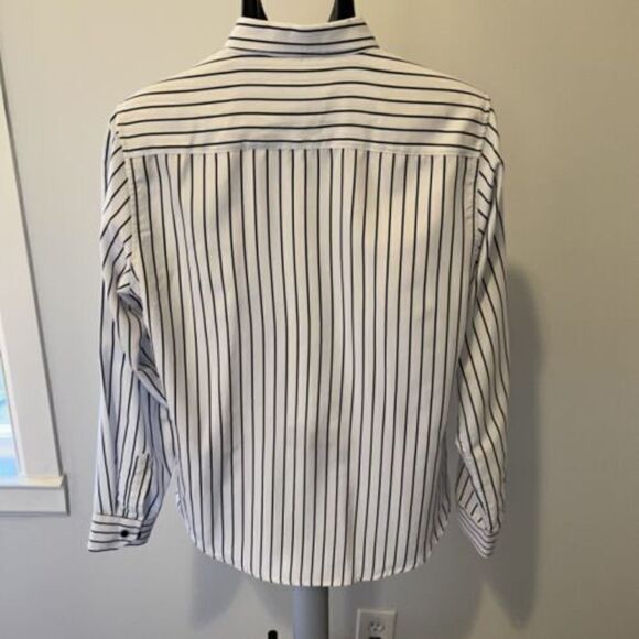 Mens White Black Vertical Stripe Long Sleeve Button Up Shirt Fits Like Medium - Picture 6 of 6
